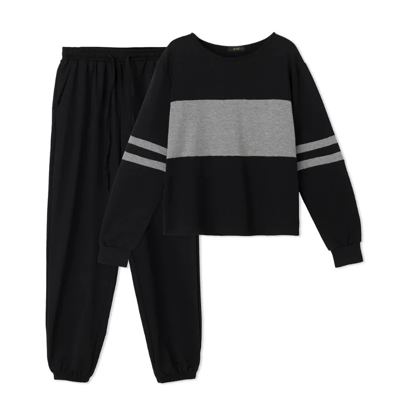 Women's Lounge Set Color Block 2-Piece Crew Neck Tracksuit
