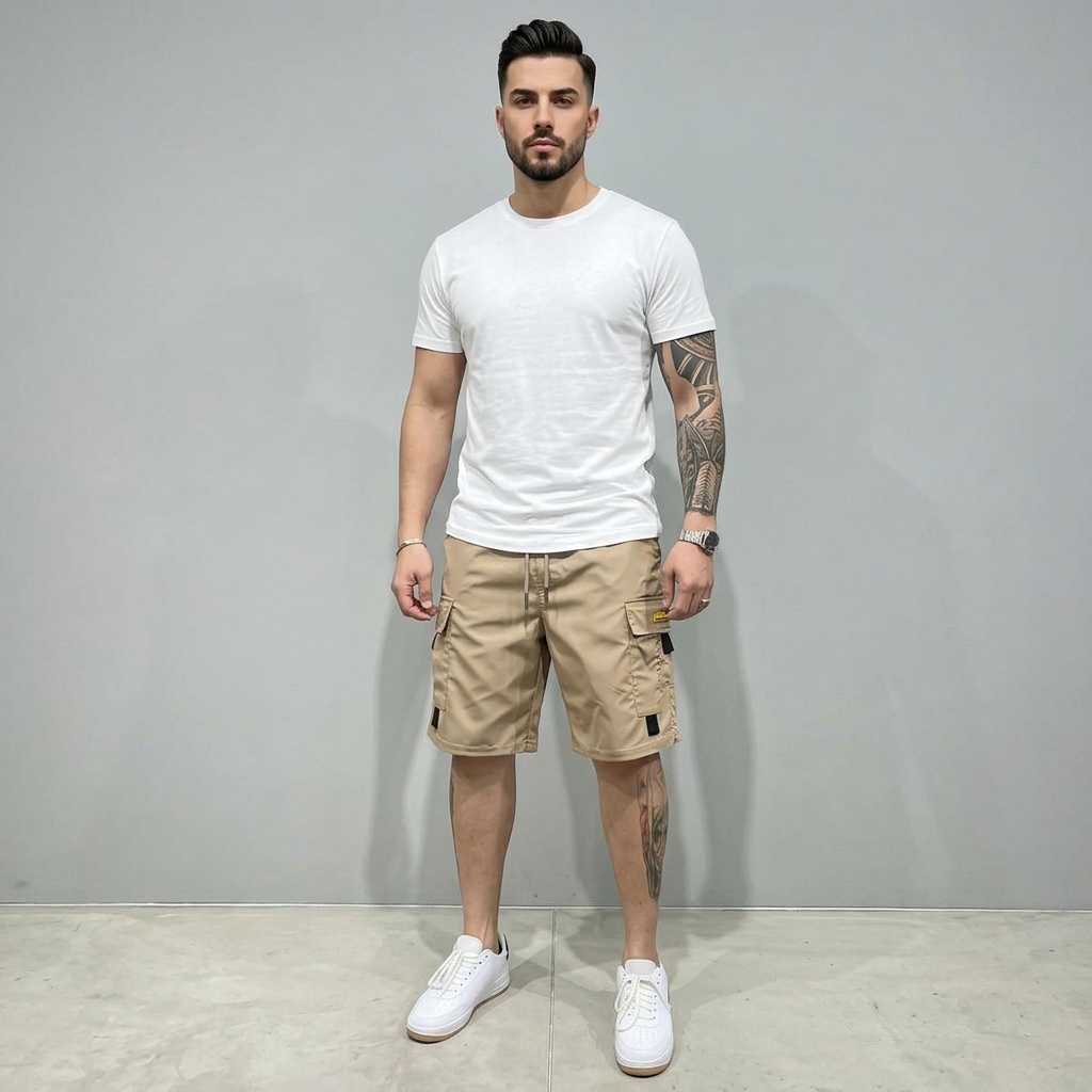 Men's Multi-Pocket Cargo Shorts Casual Streetwear Set
