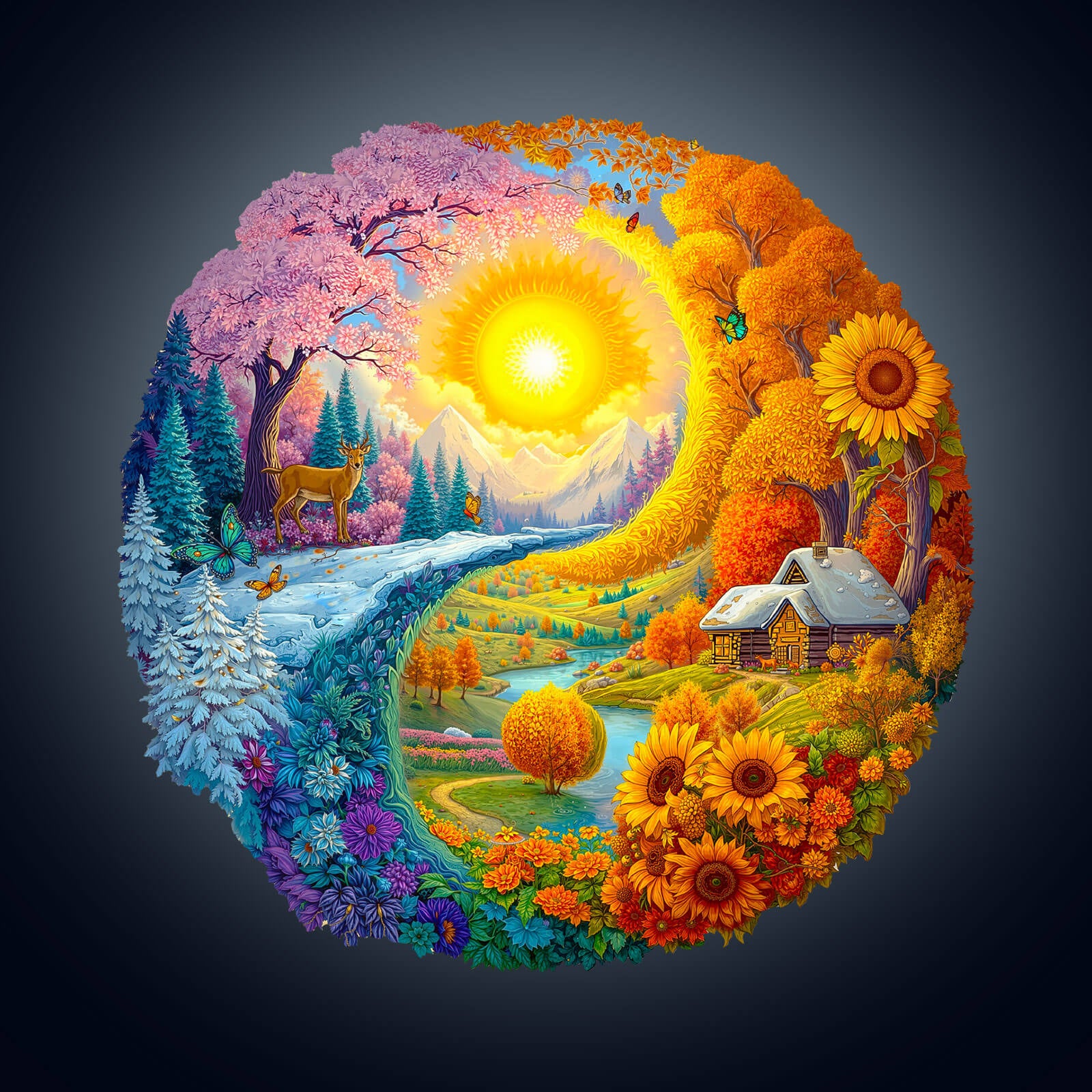 Yin Yang Autumn Winter Wooden Jigsaw Puzzle