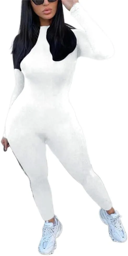 Women's Solid Round Neck Skinny Jumpsuit