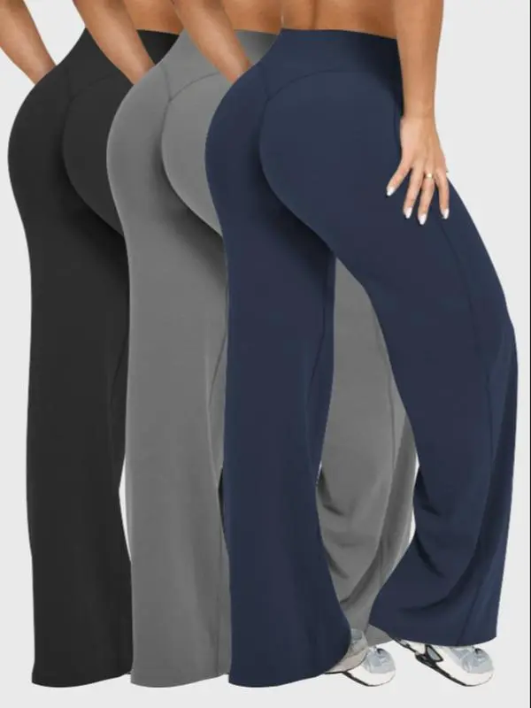 Women’s 6-Pack Flare Yoga Pants with Elastic Waist for Fitness & Daily Wear