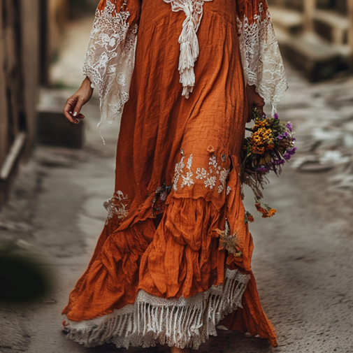 Vintage Loose Linen Patchwork Dress 7aac