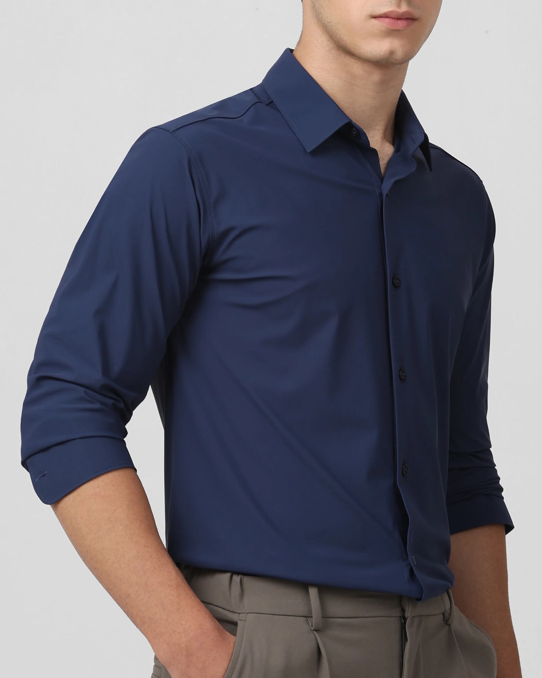 Leisure Soft And Comfortable Slim-Fit Dark Navy Shirt