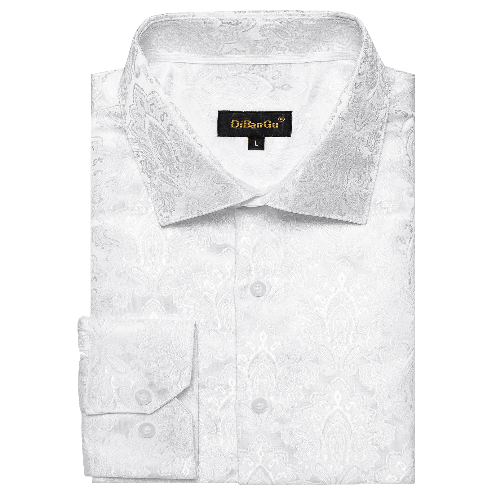 Men's Paisley Dress Shirt Long Sleeve Wrinkle Free Button Down Cowboy Shirts - White&paisley