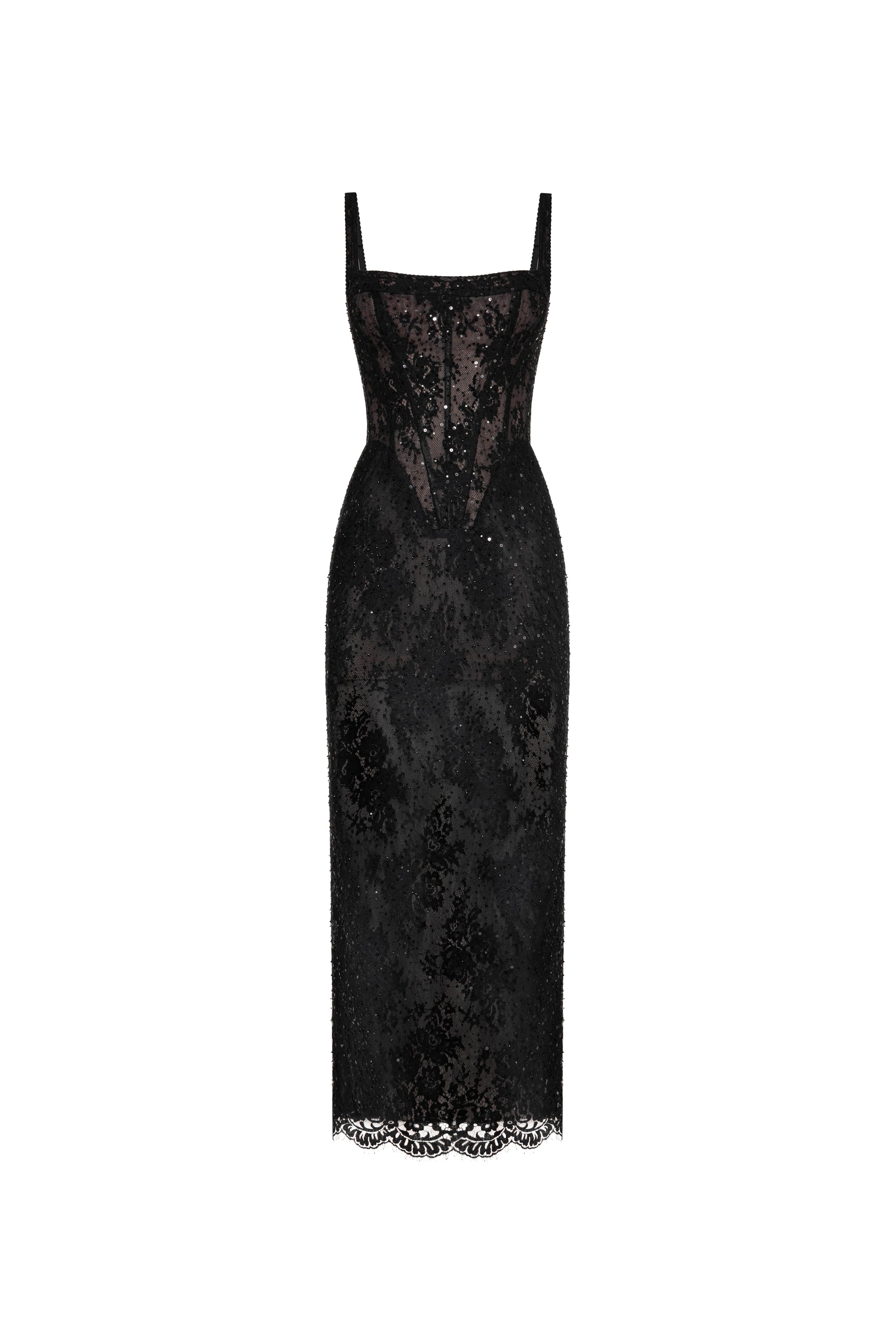 Black lace sequinned dress