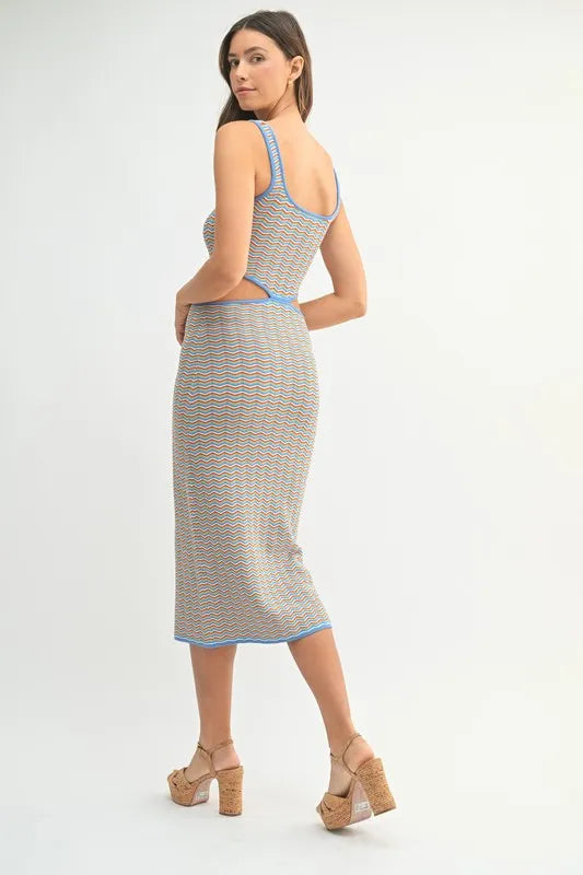 Multi Color Chevron Knit Bodycon Midi Dress