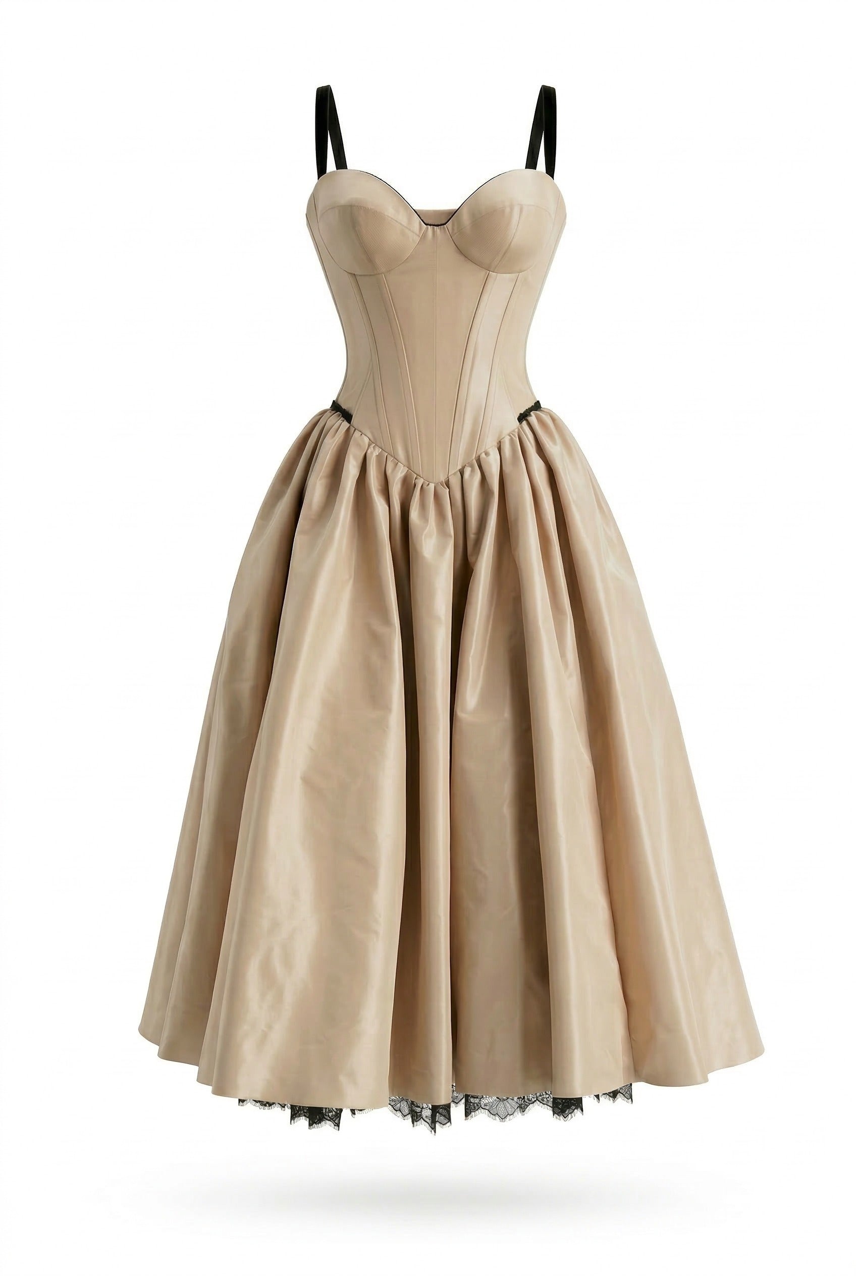 Nude Corset Midi Dress with Contrast Details