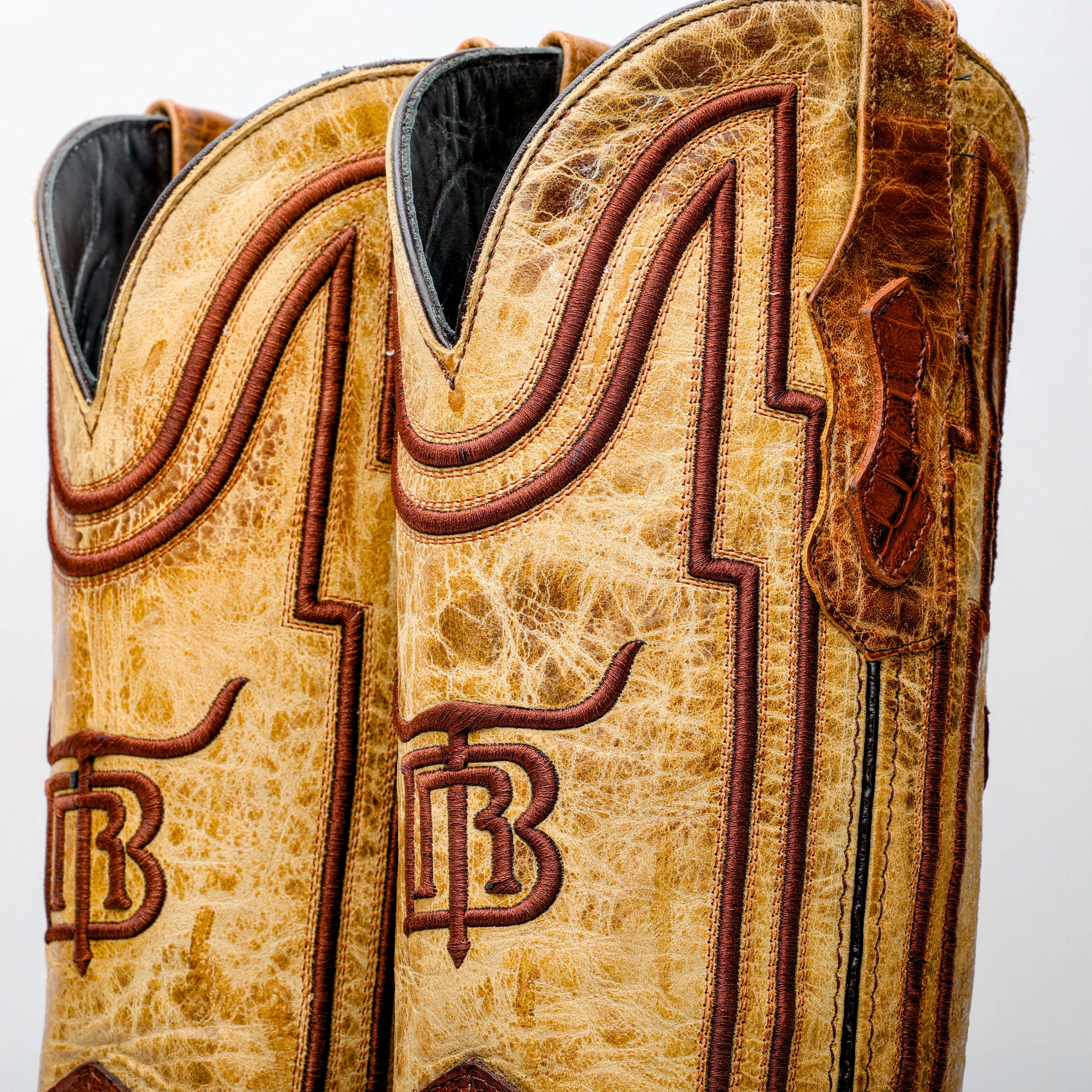 Cognac American Gator Belly Leather Boots - Square Toe