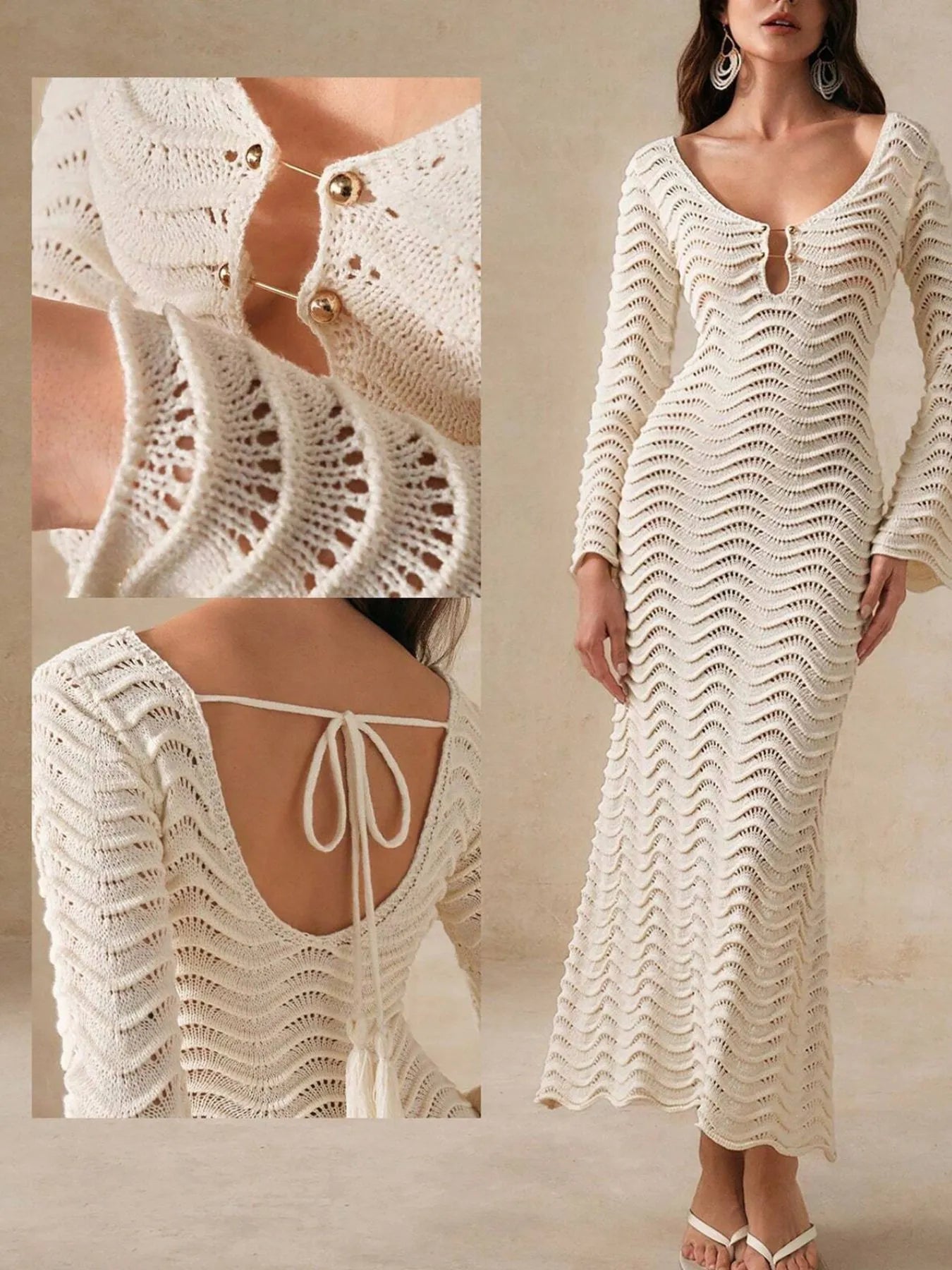 Wave Openwork Crochet Maxi Knit Dress