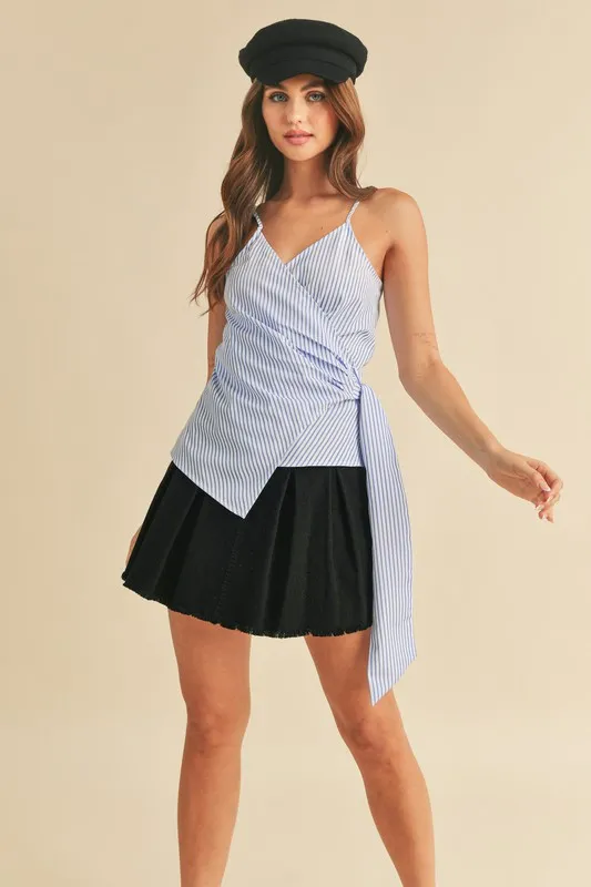 Side Knotted Surplice Striped Cami