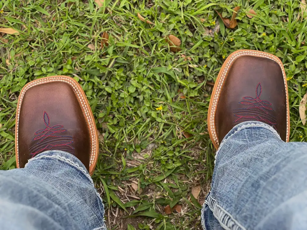 Men’s Brown Leather Boots With Navy Blue Shaft