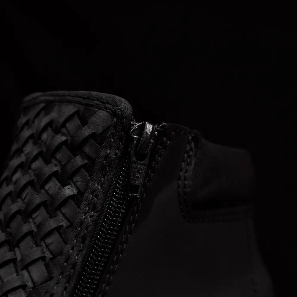 Black Basketweave Leather Botin With 3D Lightweight Soles - Square Toe