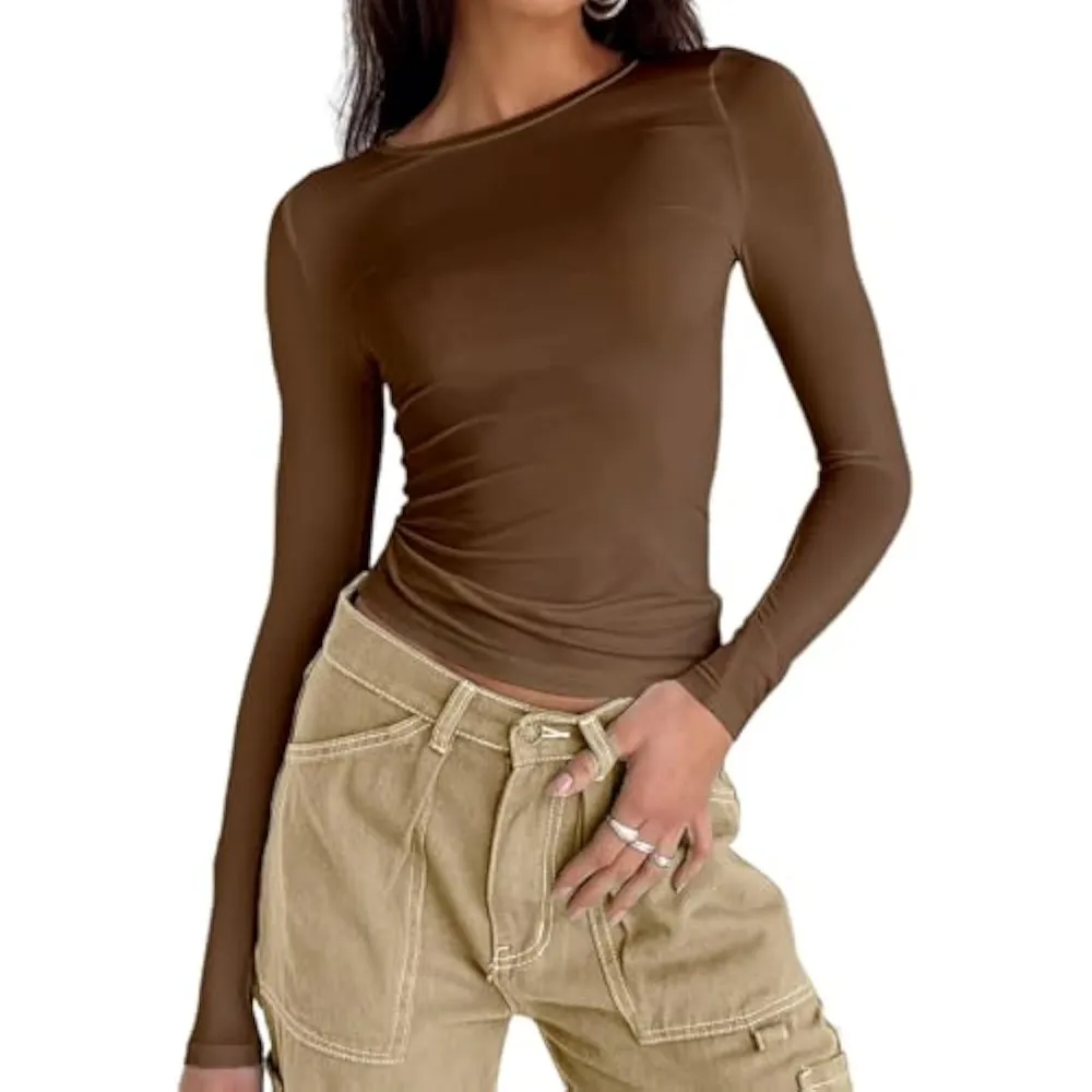 Women's Long Sleeve Shirts Basic Crop Tops
