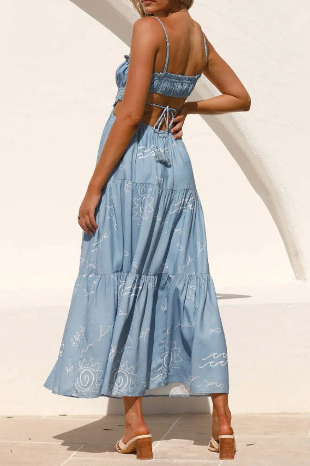 Cutout Printed Sleeveless Midi Cami Dress