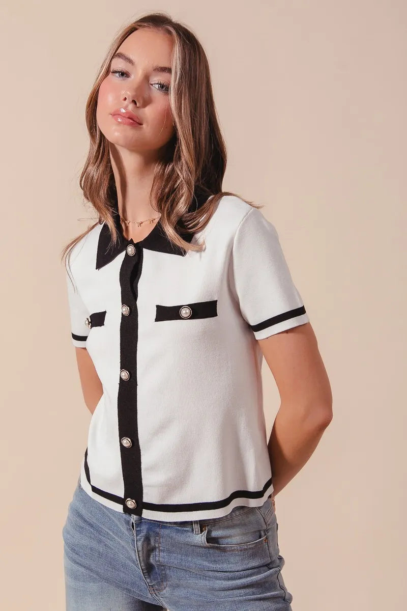 Button Down Knitted Sweater Shirt Top