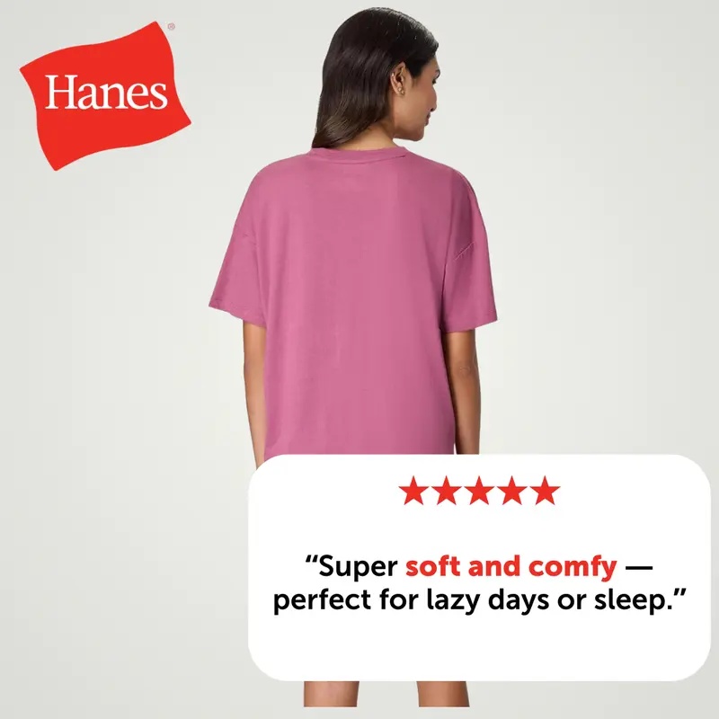 Hanes Originals 2 Piece Lounge Set Comfywear Supersoft Boxy T-shirt & Sleep Shorts Loungewear Women's Comfortable Fit Soft Stretch Fabric Breathable Hla202