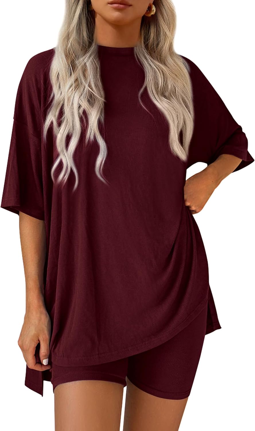 Women 2 Piece Lounge Set 2026 Summer Casual Oversized Shirts Biker Shorts Matching Airport Travel Outfit Clothes