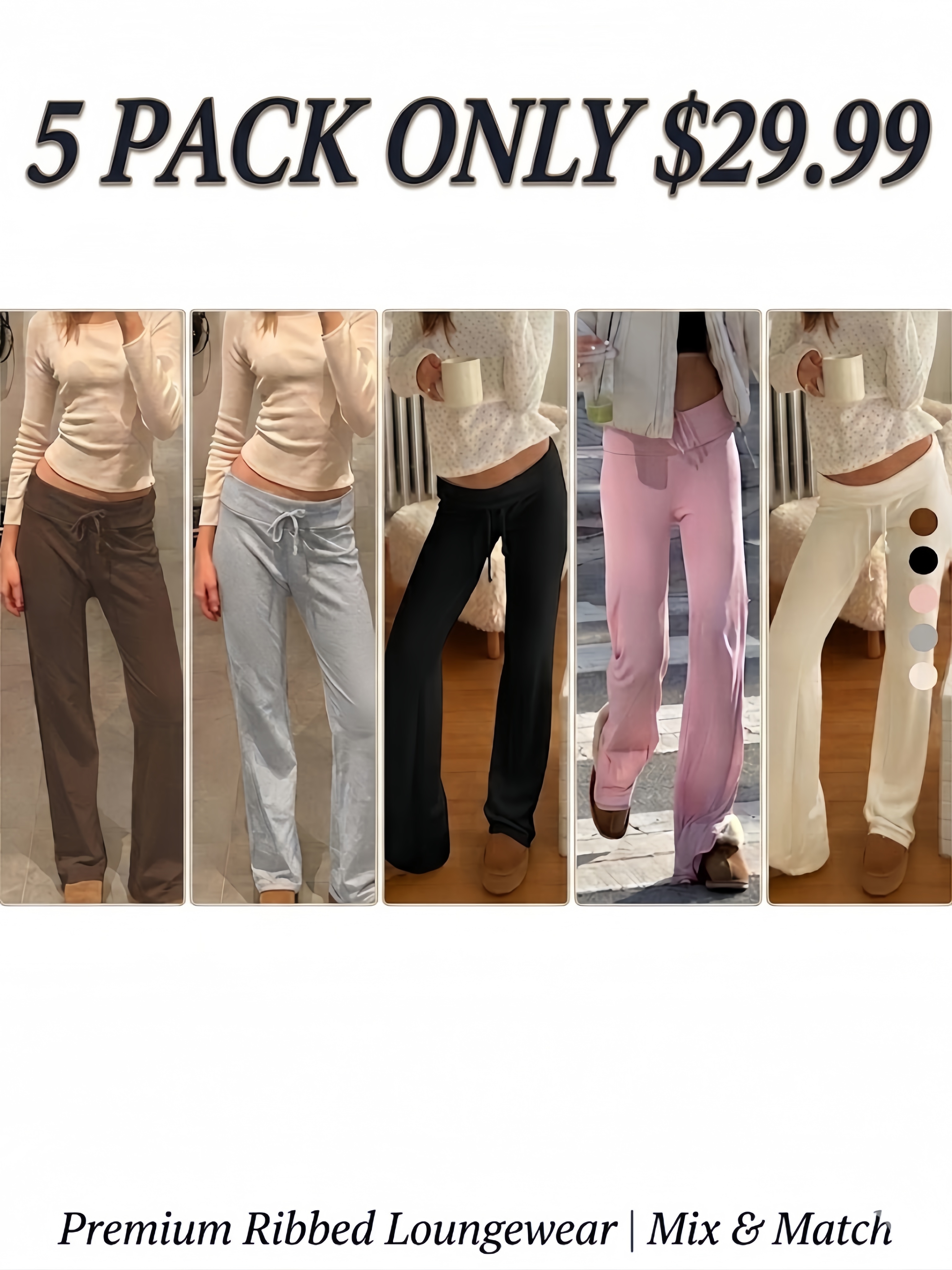 Women's Solid Adjustable Drawstring Foldover Waist Straight Leg Fitted Pants