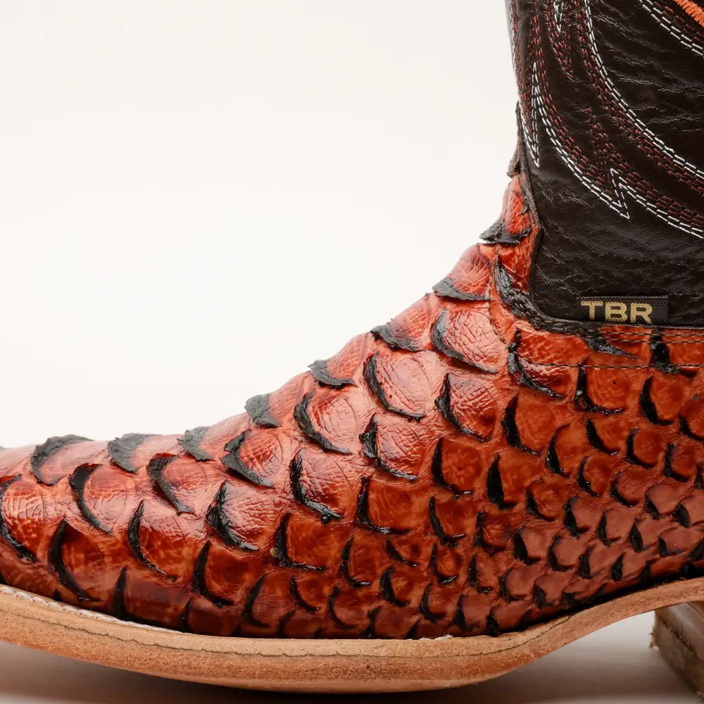 Cognac Python Leather Boots - Square Toe