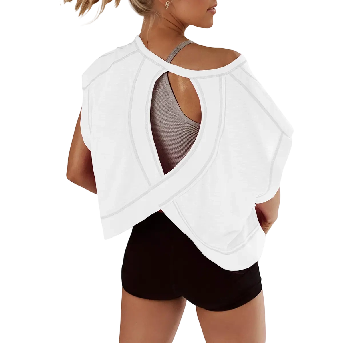 Women's Open Back Tops Y2K Short / Long Sleeve Workout Shirts Casual Yoga Athletic Gym Slouchy Crop Running Tees