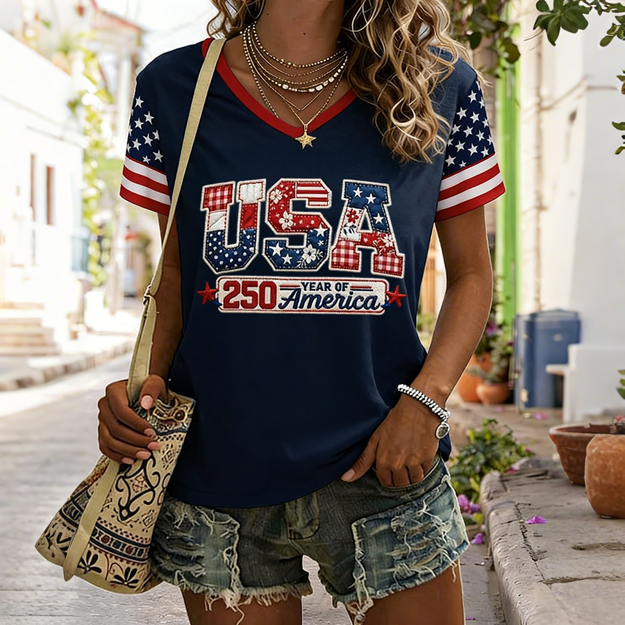 Women's V-neck American 250 Celebration Printed T-shirt