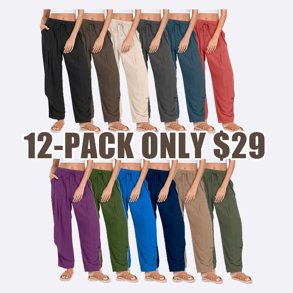 🧺 Women's Linen Harem Pants – Summer Drawstring Wide-Leg Lounge Trousers with Pockets
