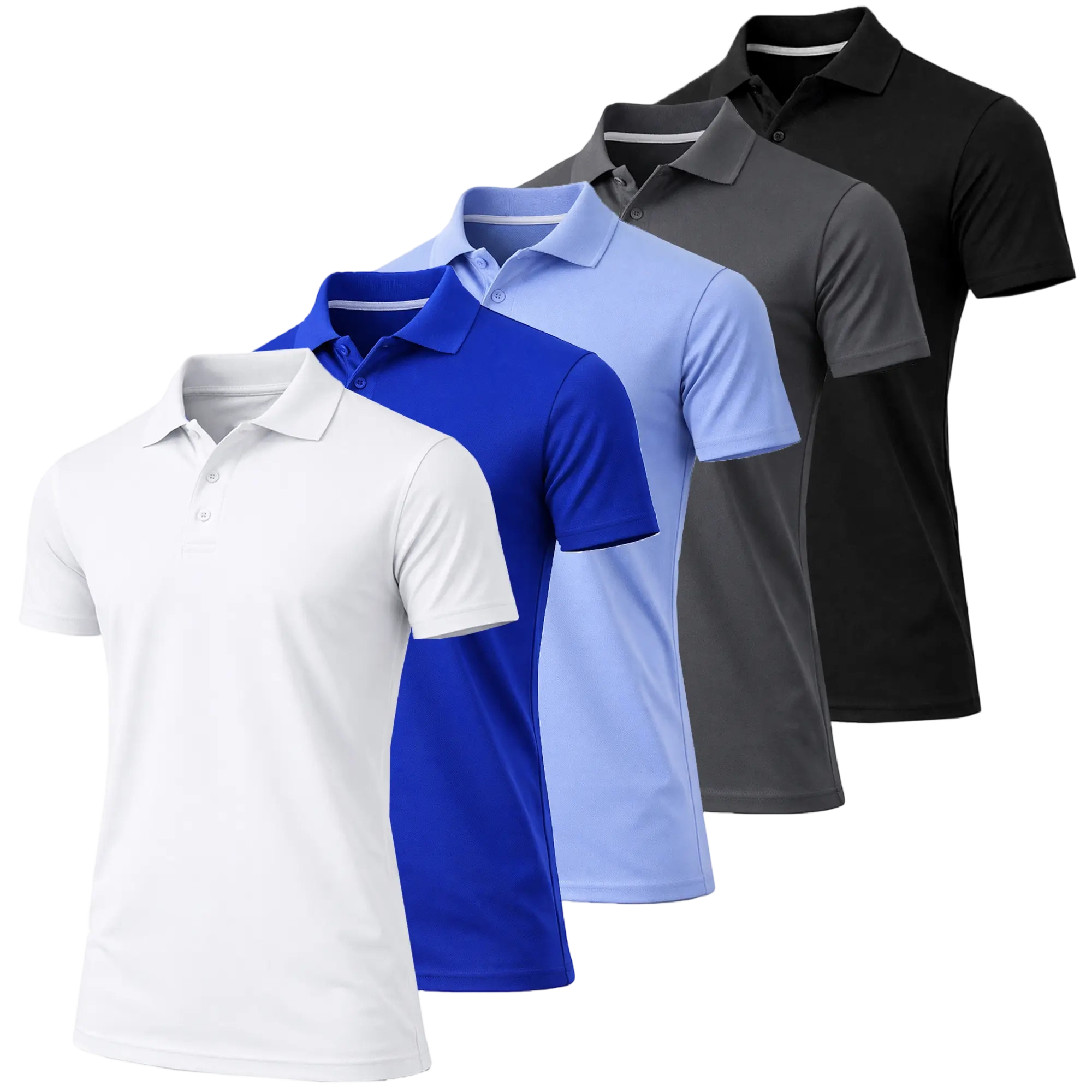 Men's 5-Pack Dry Fit Moisture-Wicking Fabric Polo Collar Shirt Menswear Stylish Ribbed Sleeve