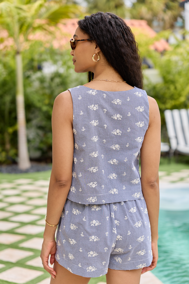 Collins Gingham Floral Embroidered Tank