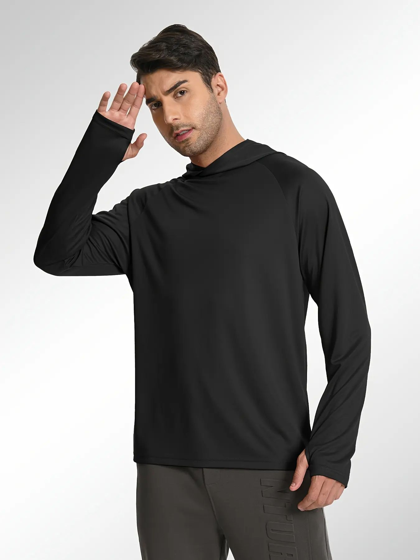 Men’s Athletic Hooded Long Sleeves – Quick Dry Running Shirts with Thumb Holes Sports Activewear Set