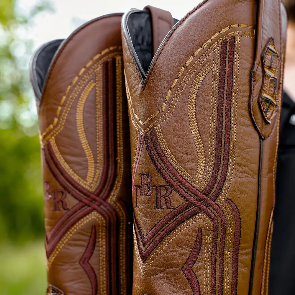 Honey Caiman Hornback Leather Boots - Square Toe