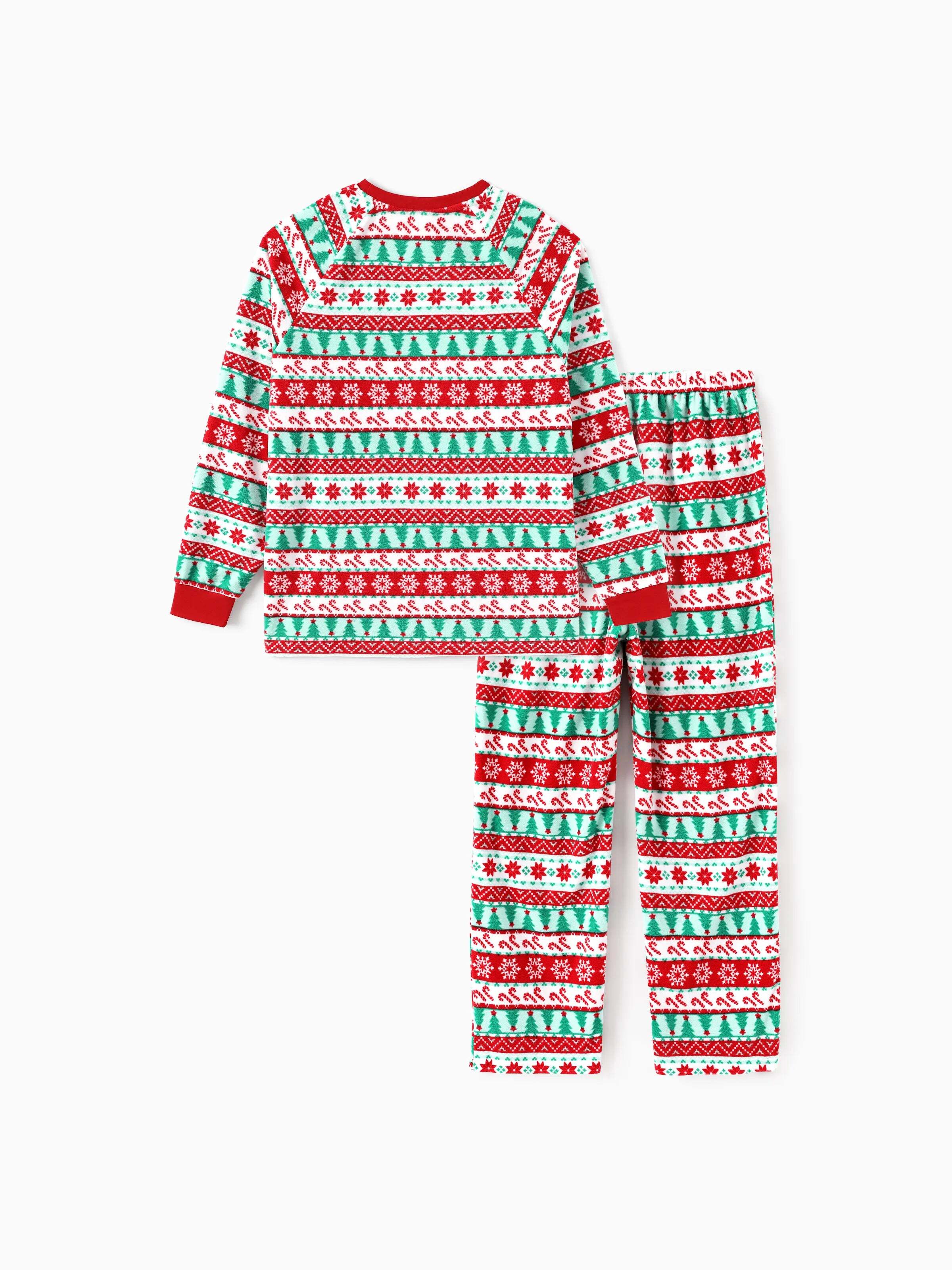 Frosty the Snowman Christmas Family Matching Fair Isle Pattern Polar Fleece Pajamas Set Red