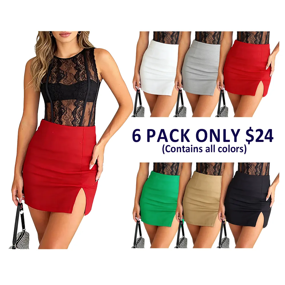 Women's tight mini skirt, high-waisted slit pencil skirt