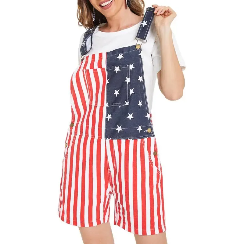 Yuanbang 4Th Of July American Flag Overalls For Men Women Stretchy Memorial Day Coveralls USA Patriotic Gifts For Couples, Father'S Day Romper Summer Menswear Womenswear