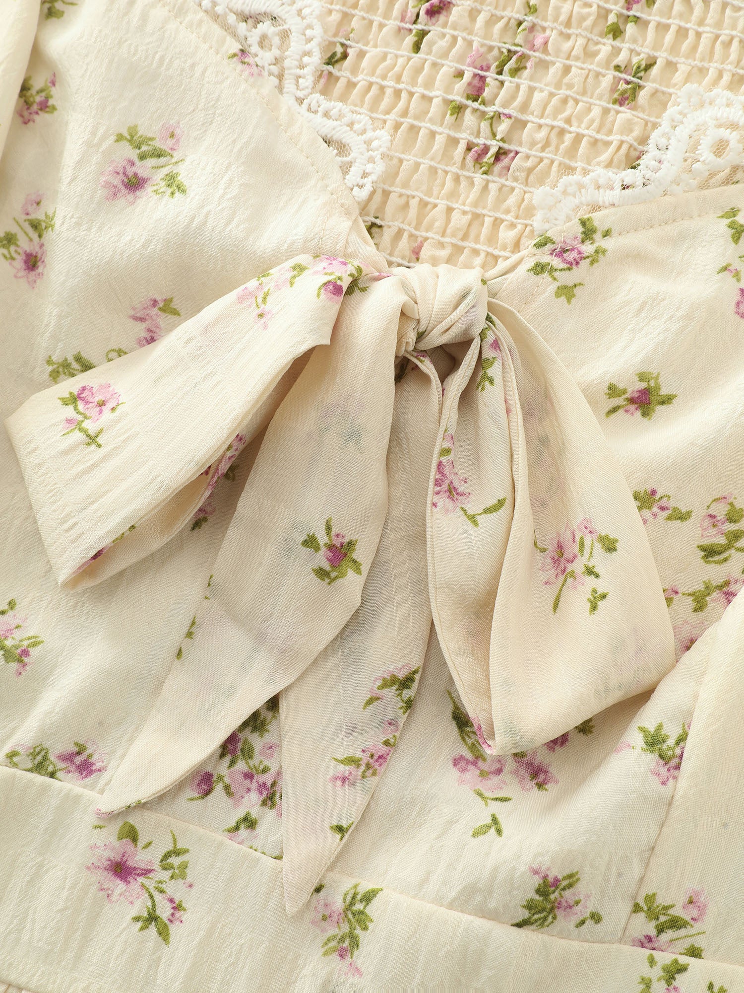 Delicate Floral Print Bow-Knot Maxi Dress