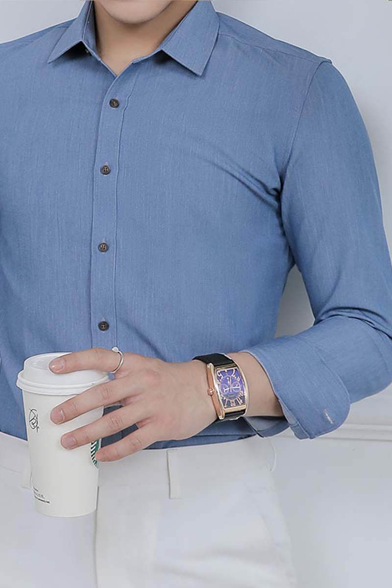 Men's Business Essential Classic Solid Color Stand Collar Formal Shirt