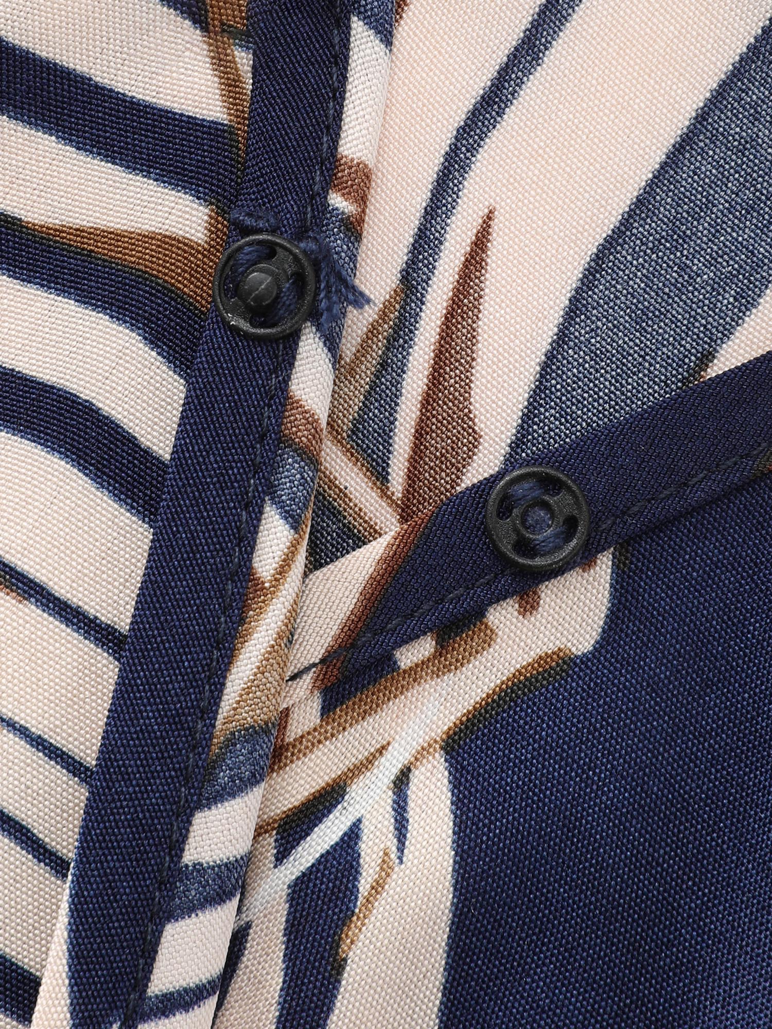 Tropical Print Wrap Neck Shoulder-Tie Midi Dress