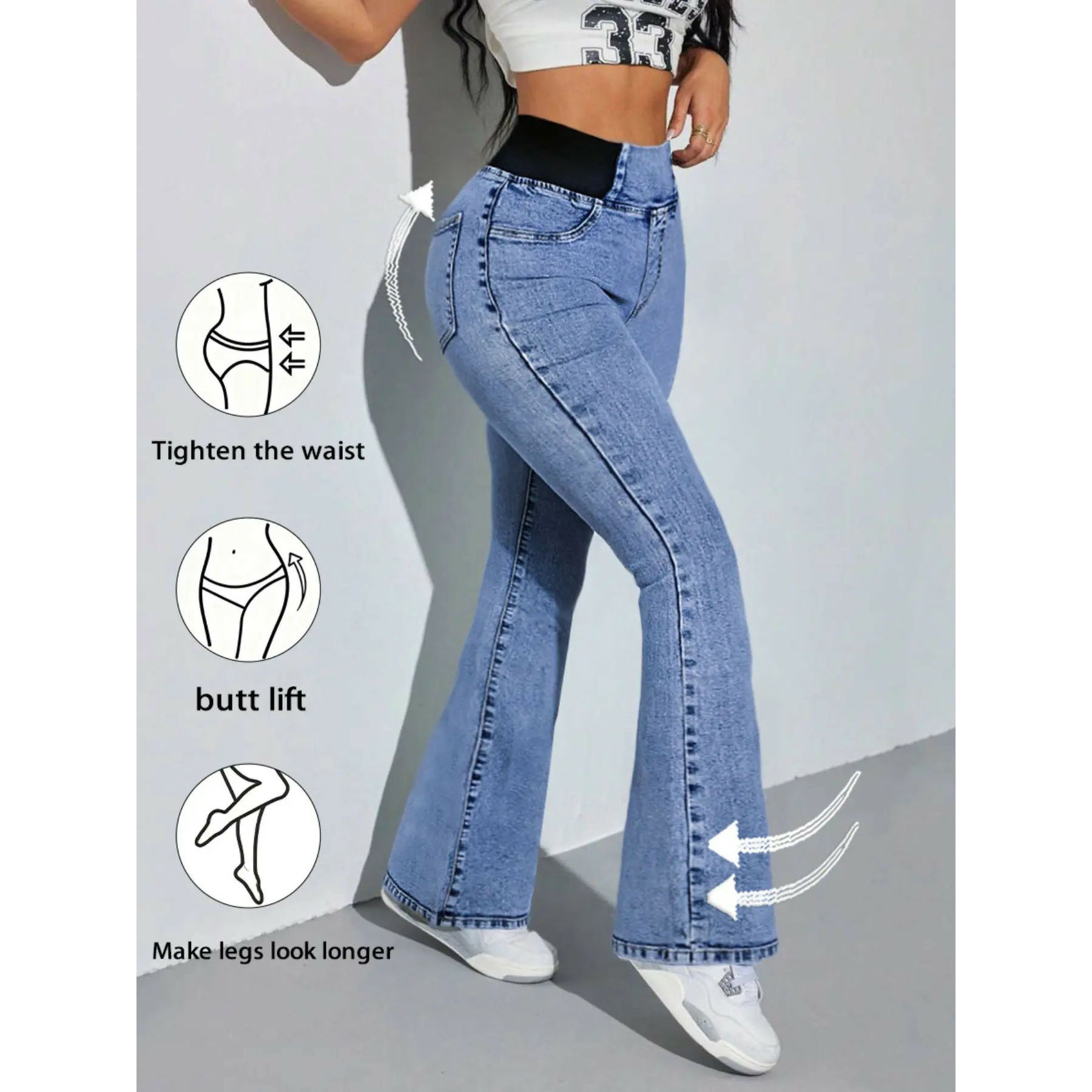 Women's Y2K High-Waisted Flared Jeans – Stretch Waist-Cinching Bootcut Denim