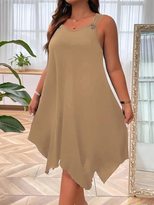 [Plus Size]Women’s Solid Color Tank Dress – Casual Sleeveless Summer Dress for Everyday Wear