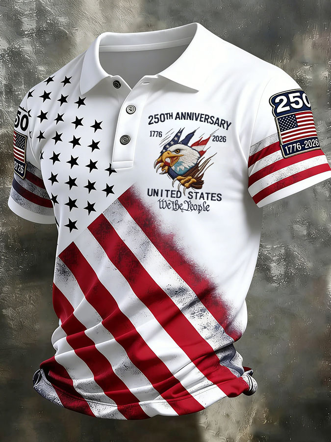 Men'S Independence Day 250Th Anniversary Printed Polo Shirt Short Sleeve