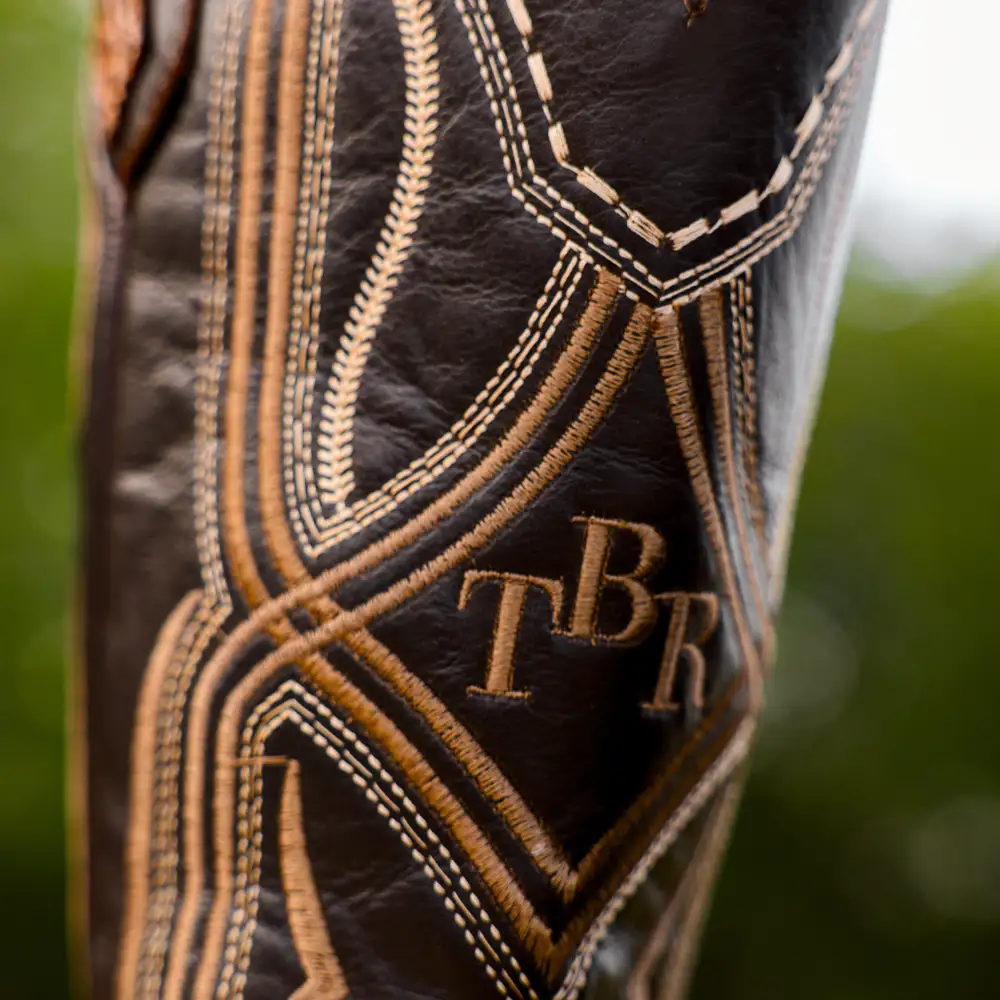 Honey Caiman Hornback Leather Boots - Square Toe