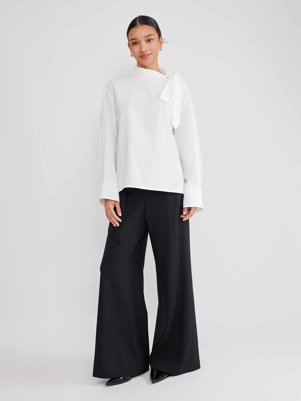 ASOBIO Button-Detail Tie-Neck Shirt