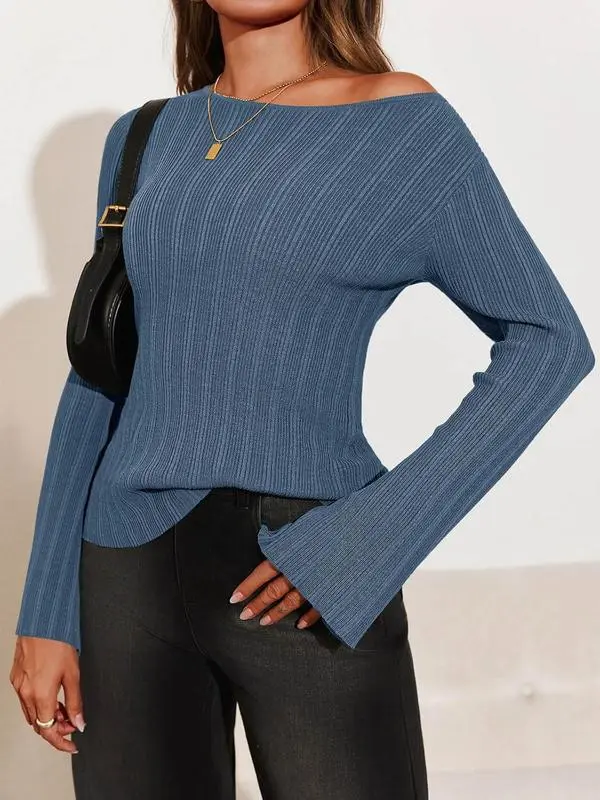 Women’s Bell Sleeve Knit Top – Lightweight Fall Pullover