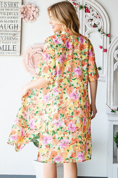 Full Size Half Sleeve Multi Color Floral Open Cardigan