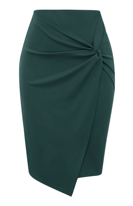 Pleated Solid Color Bodycon Midi Skirt