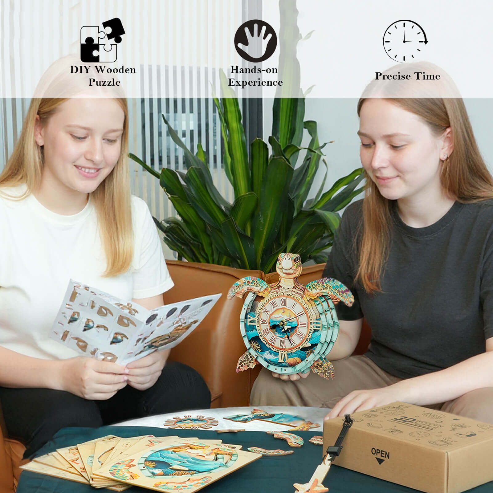 Sea turtlesâ€“ DIY Wooden Clock, 3D Puzzle Craft Kit