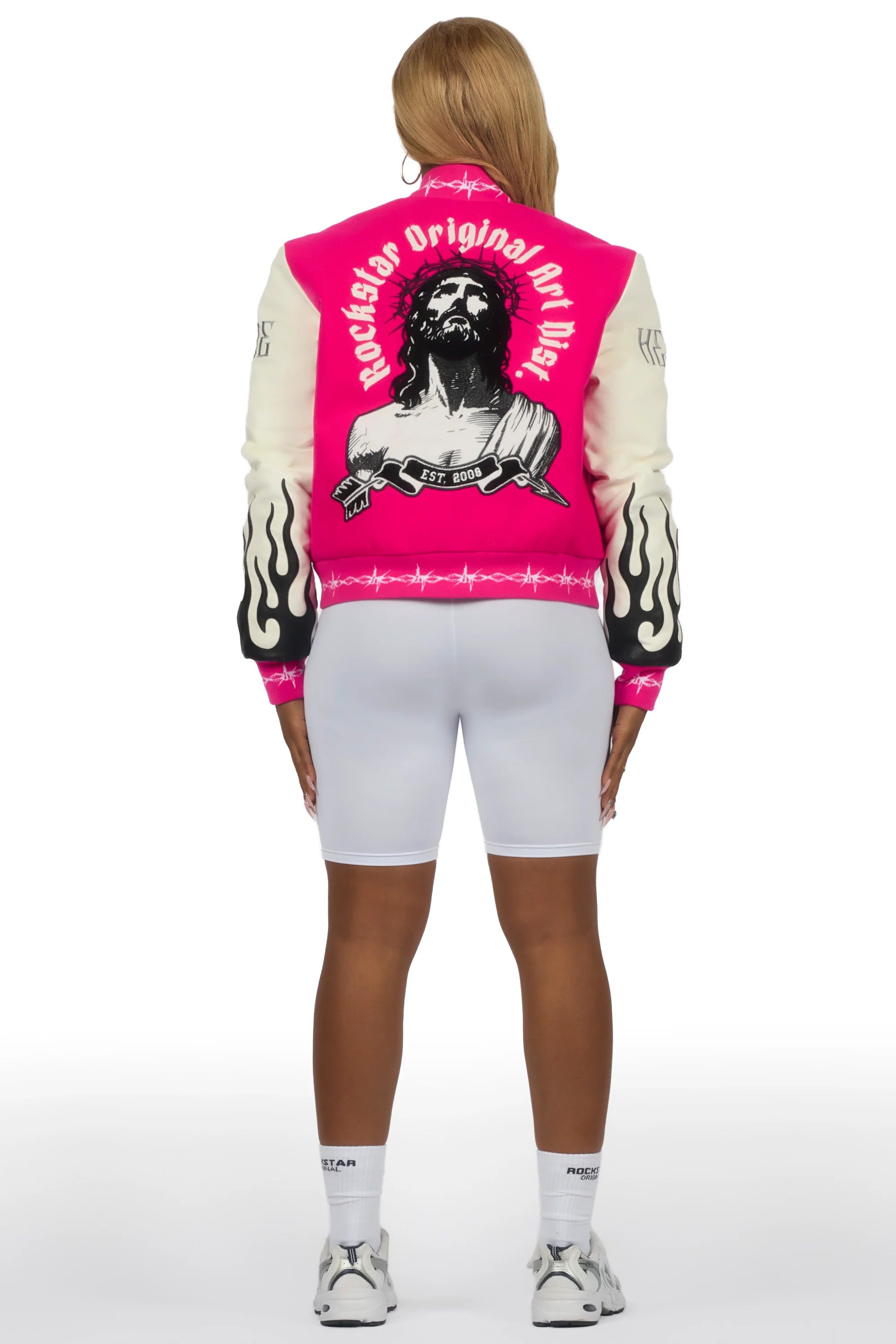 Yalanda Hot Pink Oversized Varsity Jacket