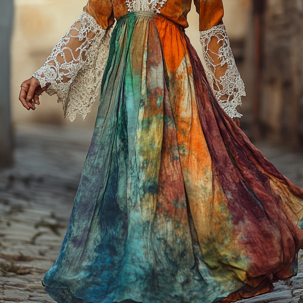 Vintage Loose Linen Patchwork Dress f2dc