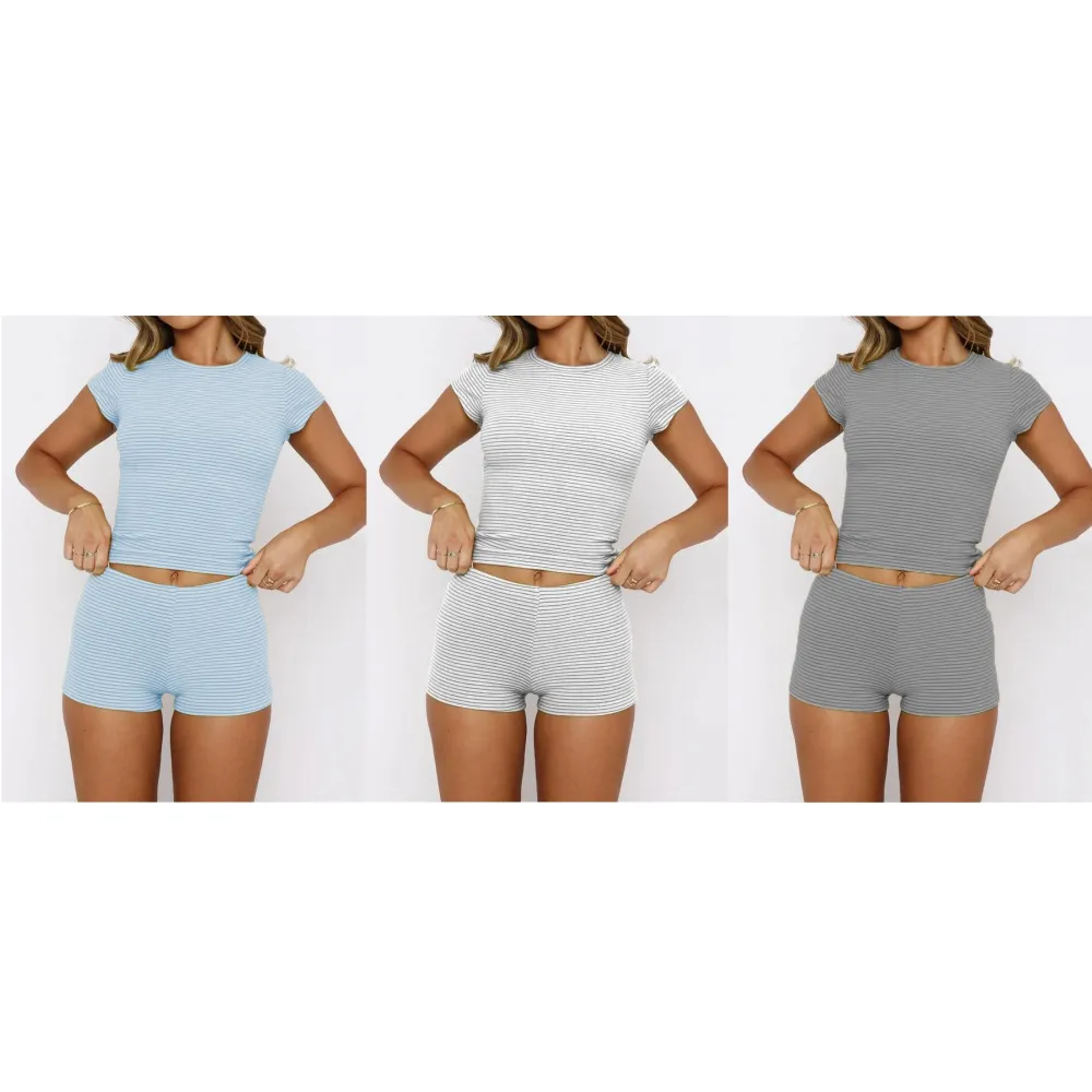 Two-piece Set Women's Striped Print Shortsleeve Crop Tee & Shorts