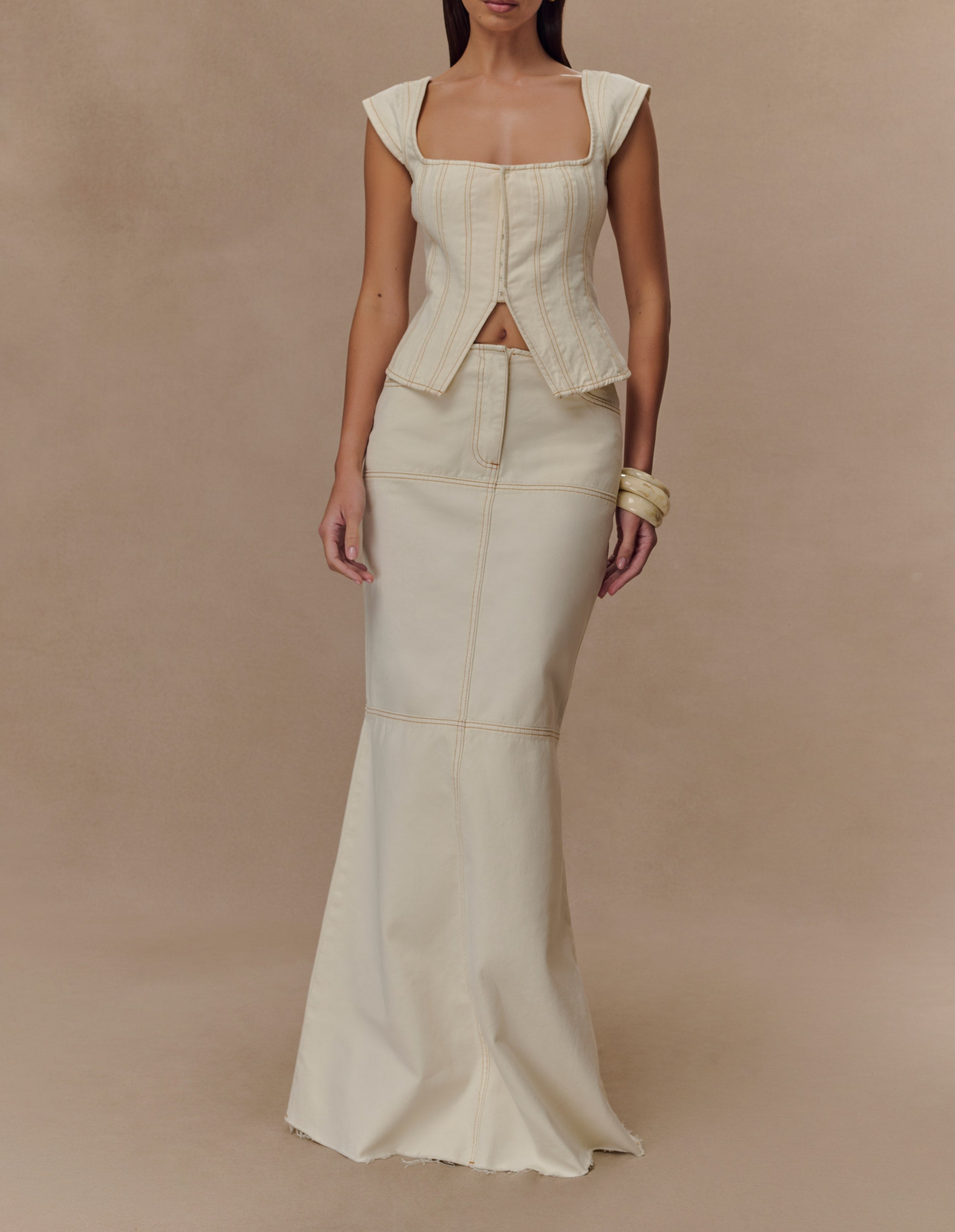 Ecru Denim Maxi Skirt