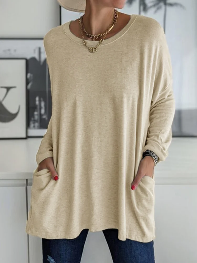 Women's Long Sleeve T-shirt Spring/Fall Apricot Plain Printing Crew Neck Daily Going Out Vintage Top